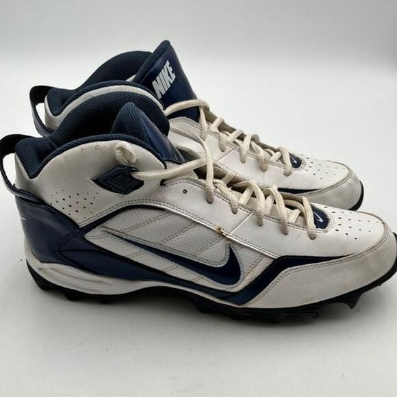 Nike Land Shark Mid Football Cleats Mens Size 12 White Navy Blue 318728-141 - Picture 10 of 13